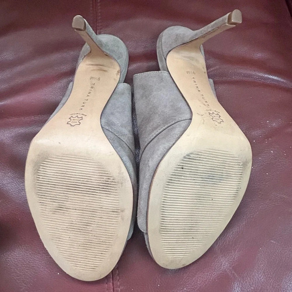 Trina Turk‎  Laguna Suede Leather Mules in Slate Taupe Size 9 1/2 - Picture 6 of 9
